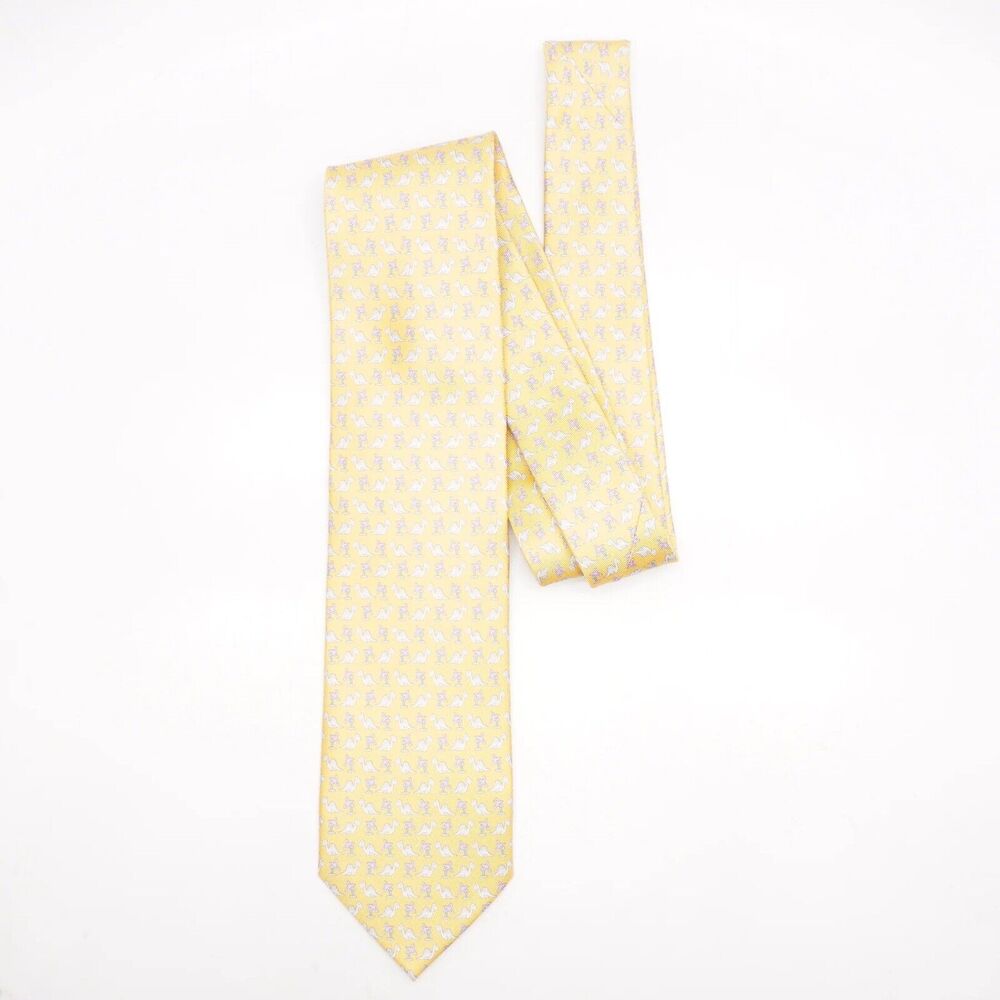 Genuine SALVATORE FERRAGAMO Yellow Dinosaur Silk Neck Tie